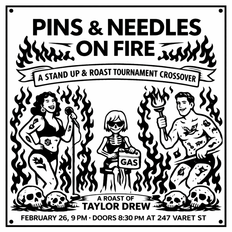 Taylor Drew roast night at Pins & Needles Comedy at Telephone, 247 Varet Street, New York City